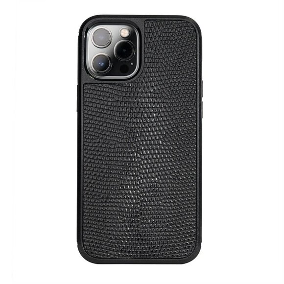 Handcrafted iPhone 12 Pro Max Case - Premium LIzard - Black Color - Picture 1 of 5